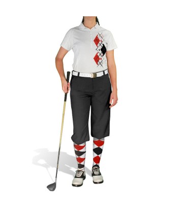 Golf Knickers: Ladies Argyle Paradise Golf Shirt - White/Black/Red de l' environnement