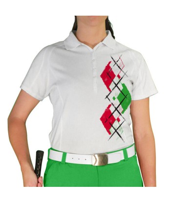 Golf Knickers: Ladies Argyle Paradise Golf Shirt - White/Lime/Red Toutes les collections ici