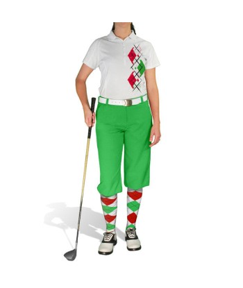 Golf Knickers: Ladies Argyle Paradise Golf Shirt - White/Lime/Red Toutes les collections ici