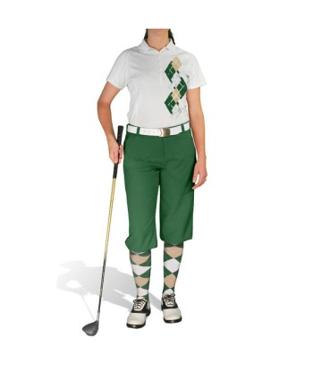 Golf Knickers: Ladies Argyle Paradise Golf Shirt - Dark Green/Khaki/White 2 - 3 jours ouvrés.