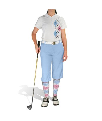 Golf Knickers: Ladies Argyle Paradise Golf Shirt - White/Pink/Light Blue vous aussi creer 