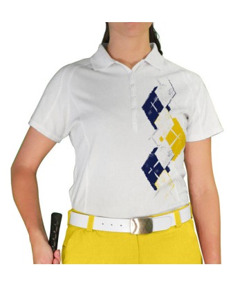 Golf Knickers: Ladies Argyle Paradise Golf Shirt - White/Yellow/Navy Comparez plus de prix