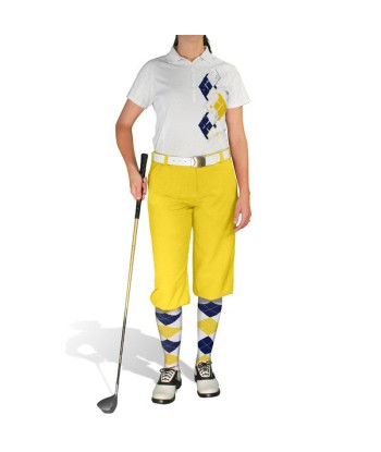 Golf Knickers: Ladies Argyle Paradise Golf Shirt - White/Yellow/Navy Comparez plus de prix