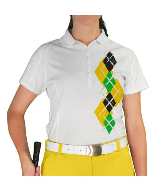 Golf Knickers: Ladies Argyle Paradise Golf Shirt - Yellow/Lime/Black online