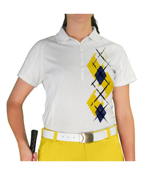 Golf Knickers: Ladies Argyle Paradise Golf Shirt - Yellow/Navy/White acheter