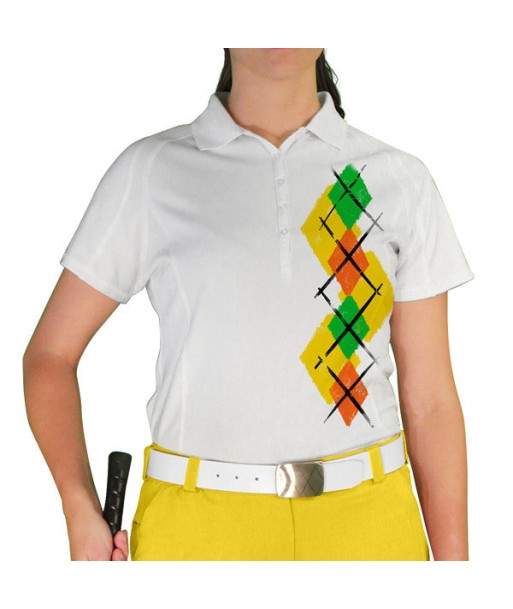 Golf Knickers: Ladies Argyle Paradise Golf Shirt - Yellow/Orange/Lime paiement sécurisé