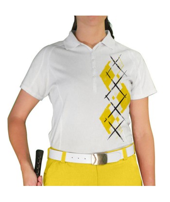 Golf Knickers: Ladies Argyle Paradise Golf Shirt - Yellow/White en ligne des produits 