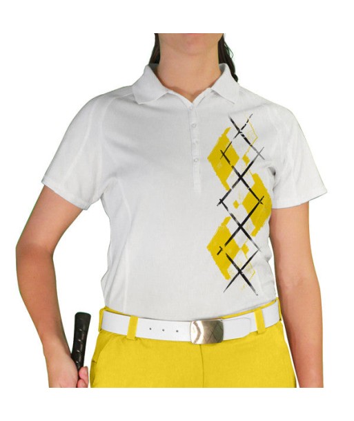 Golf Knickers: Ladies Argyle Paradise Golf Shirt - Yellow/White en ligne des produits 