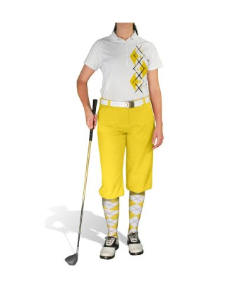 Golf Knickers: Ladies Argyle Paradise Golf Shirt - Yellow/White en ligne des produits 