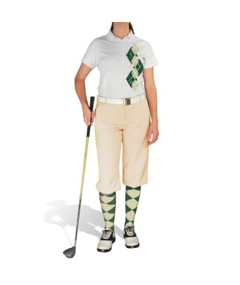 Golf Knickers: Ladies Argyle Paradise Golf Shirt - Dark Green/Natural france