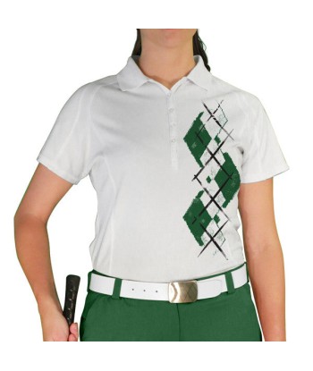 Golf Knickers: Ladies Argyle Paradise Golf Shirt - Dark Green/White Véritable concentré