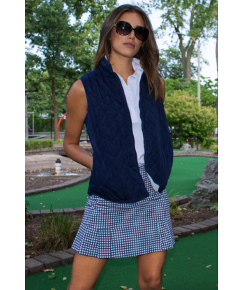 Golftini Women's Navy & White Getaway Gingham Side Pleat Skort (Size 0) SALE soldes