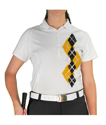 Golf Knickers: Ladies Argyle Paradise Golf Shirt - Gold/Black JUSQU'A -70%! 