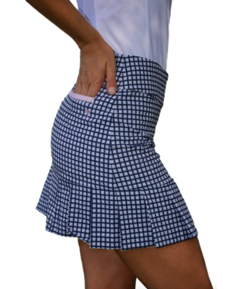 Golftini Women's Navy & White Getaway Gingham Side Pleat Skort (Size 0) SALE soldes