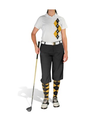 Golf Knickers: Ladies Argyle Paradise Golf Shirt - Gold/Black JUSQU'A -70%! 