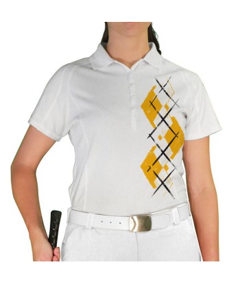 Golf Knickers: Ladies Argyle Paradise Golf Shirt - Gold/White vente chaude votre 