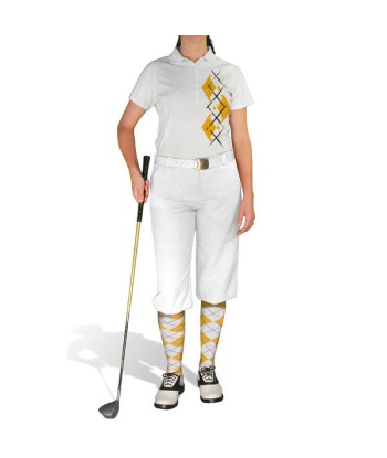 Golf Knickers: Ladies Argyle Paradise Golf Shirt - Gold/White vente chaude votre 