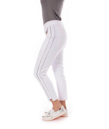 Golftini Women's White with Silver Piping Pull-On Stretch Ankle Pant (Size Medium) SALE livraison gratuite