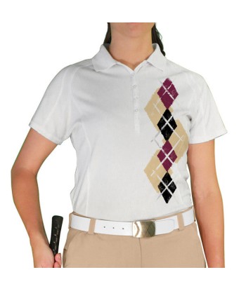 Golf Knickers: Ladies Argyle Paradise Golf Shirt - Khaki/Black/Maroon store