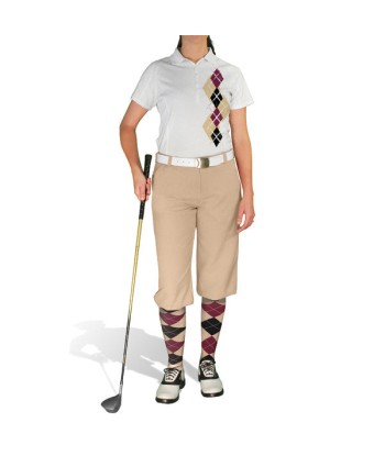 Golf Knickers: Ladies Argyle Paradise Golf Shirt - Khaki/Black/Maroon store