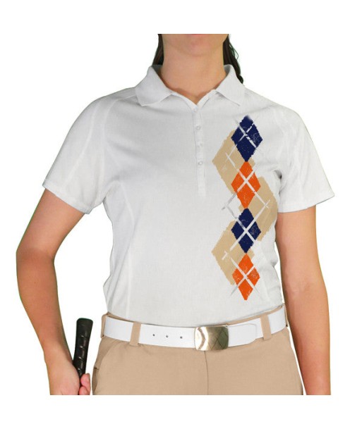 Golf Knickers: Ladies Argyle Paradise Golf Shirt - Khaki/Orange/Navy votre restaurant rapide dans 