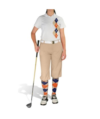 Golf Knickers: Ladies Argyle Paradise Golf Shirt - Khaki/Orange/Navy votre restaurant rapide dans 