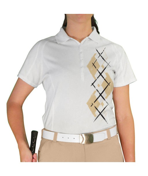 Golf Knickers: Ladies Argyle Paradise Golf Shirt - Khaki/White pas cher