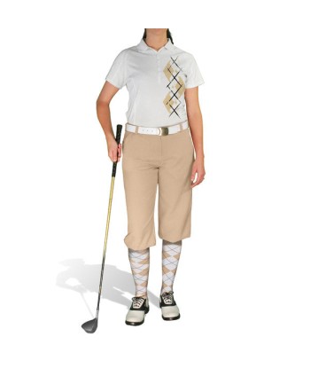 Golf Knickers: Ladies Argyle Paradise Golf Shirt - Khaki/White pas cher