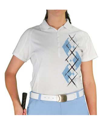 Golf Knickers: Ladies Argyle Paradise Golf Shirt - Light Blue/White acheter en ligne