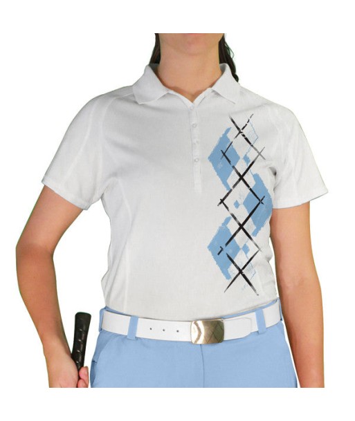 Golf Knickers: Ladies Argyle Paradise Golf Shirt - Light Blue/White acheter en ligne