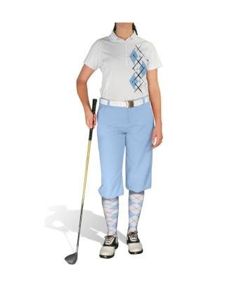 Golf Knickers: Ladies Argyle Paradise Golf Shirt - Light Blue/White acheter en ligne