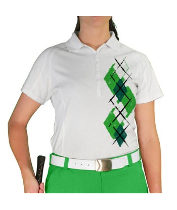 Golf Knickers: Ladies Argyle Paradise Golf Shirt - Lime/Dark Green/White du meilleur 