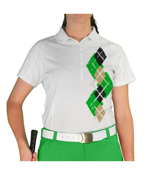 Golf Knickers: Ladies Argyle Paradise Golf Shirt - Lime/Khaki/Black vente chaude votre 