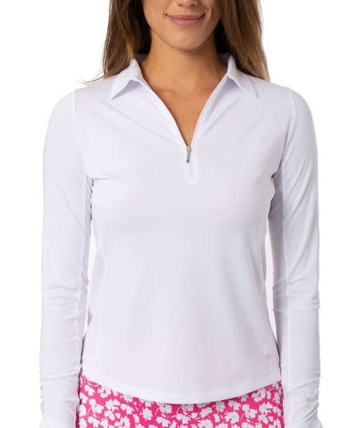 Golftini: Women's Long Sleeve Breathable Panel Zip Tech Polo - White la livraison gratuite