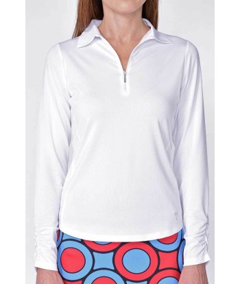 Golftini: Women's Long Sleeve Breathable Panel Zip Tech Polo - White (Size: Medium) SALE chez Cornerstreet bien 