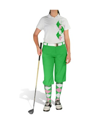 Golf Knickers: Ladies Argyle Paradise Golf Shirt - Lime/Pink/Black en linge