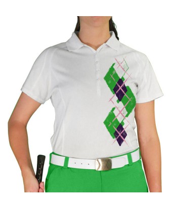 Golf Knickers: Ladies Argyle Paradise Golf Shirt - Lime/Purple/White ou a consommer sur place