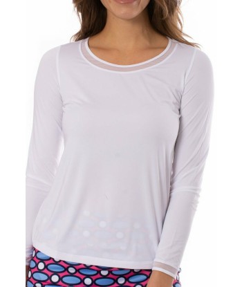 Golftini: Women's Long Sleeve Mesh Trim Top - White la livraison gratuite