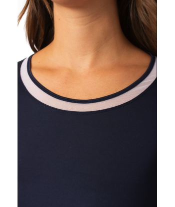 Golftini: Women's Long Sleeve Mesh Trim Top - Navy & White destockage