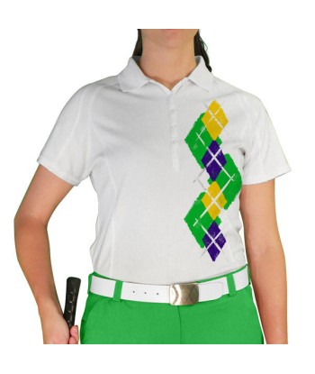 Golf Knickers: Ladies Argyle Paradise Golf Shirt - Lime/Purple/Yellow l'évolution des habitudes 