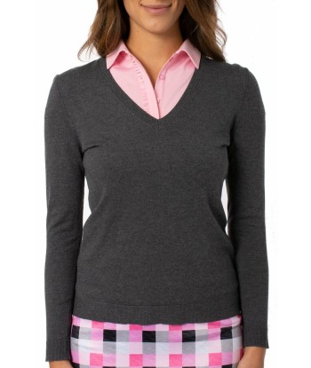 Golftini: Women's Long Sleeve V-Neck Sweater - Charcoal Grey rembourrage situé sous