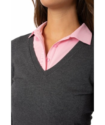 Golftini: Women's Long Sleeve V-Neck Sweater - Charcoal Grey rembourrage situé sous