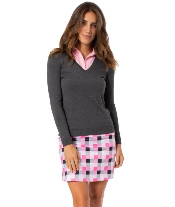 Golftini: Women's Long Sleeve V-Neck Sweater - Charcoal Grey rembourrage situé sous