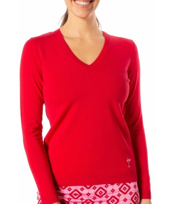 Golftini: Women's Long Sleeve V-Neck Sweater - Red la colonne vertébrale