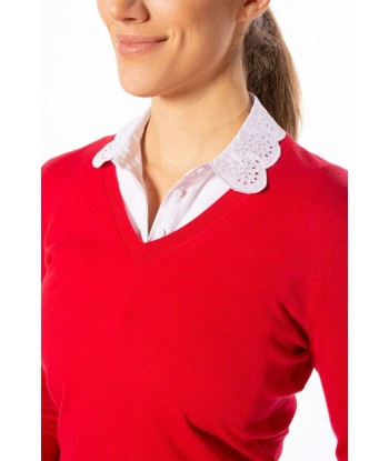 Golftini: Women's Long Sleeve V-Neck Sweater - Red la colonne vertébrale