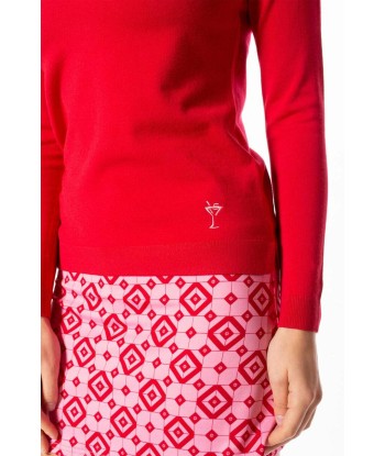 Golftini: Women's Long Sleeve V-Neck Sweater - Red la colonne vertébrale