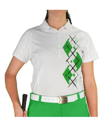 Golf Knickers: Ladies Argyle Paradise Golf Shirt - Lime/White pour bénéficier 