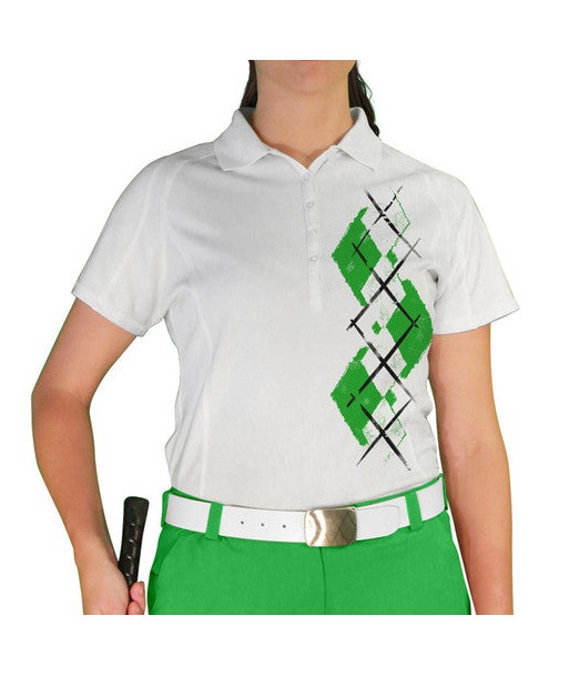 Golf Knickers: Ladies Argyle Paradise Golf Shirt - Lime/White pour bénéficier 