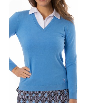 Golftini: Women's Long Sleeve V-Neck Sweater - Sky Blue Faites des économies