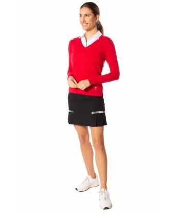 Golftini: Women's Long Sleeve V-Neck Sweater - Red la colonne vertébrale